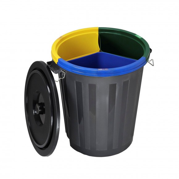 Caixote de Lixo para Reciclagem Tontarelli Moda Empilhável 28 L Branco  Preto (6 Unidades) - NAcloset