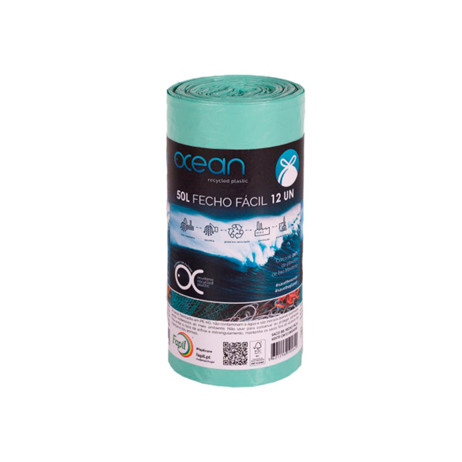 Saco Lixo Fecho Fácil Plástico Do Oceano 50L FAPIL