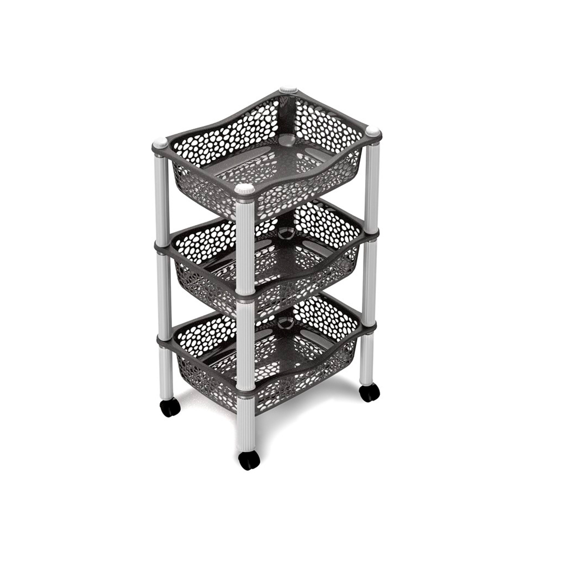 Carrinho Plástico 3 Cestos Com Rodas PRACTILINE