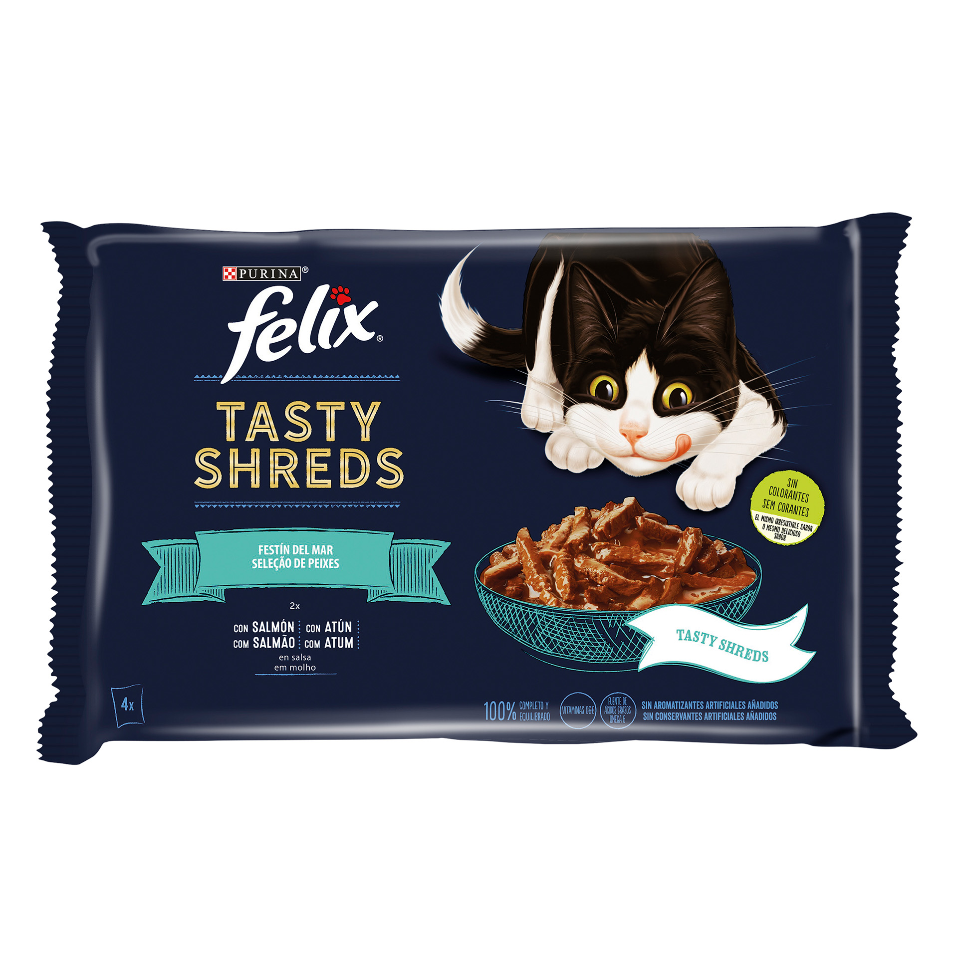 Alimento Húmid Gat Tasty Shreds Peixe 4X80 G FELIX