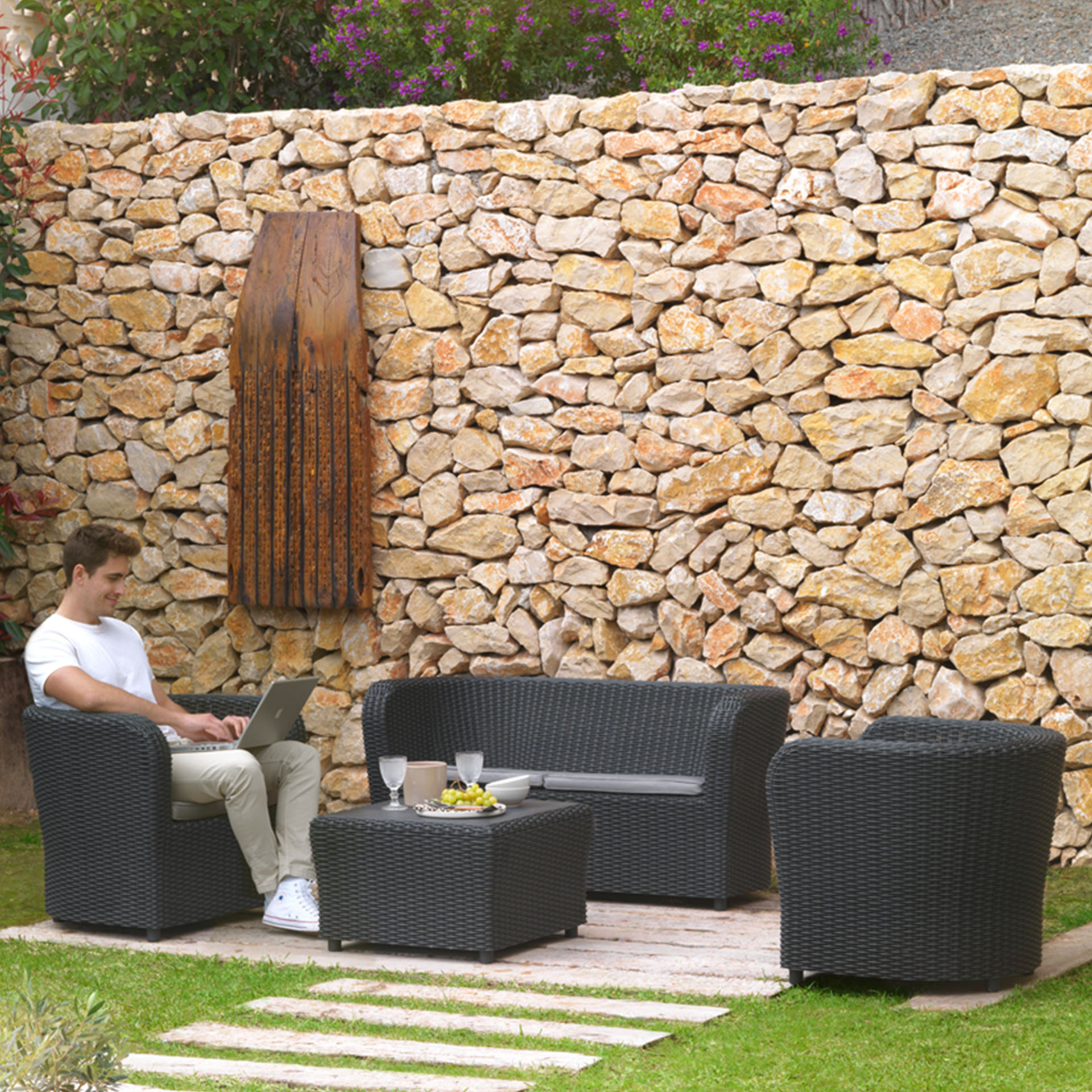 Conjunto Confort Sofá+2 Cadeiras + Mesa Antracite