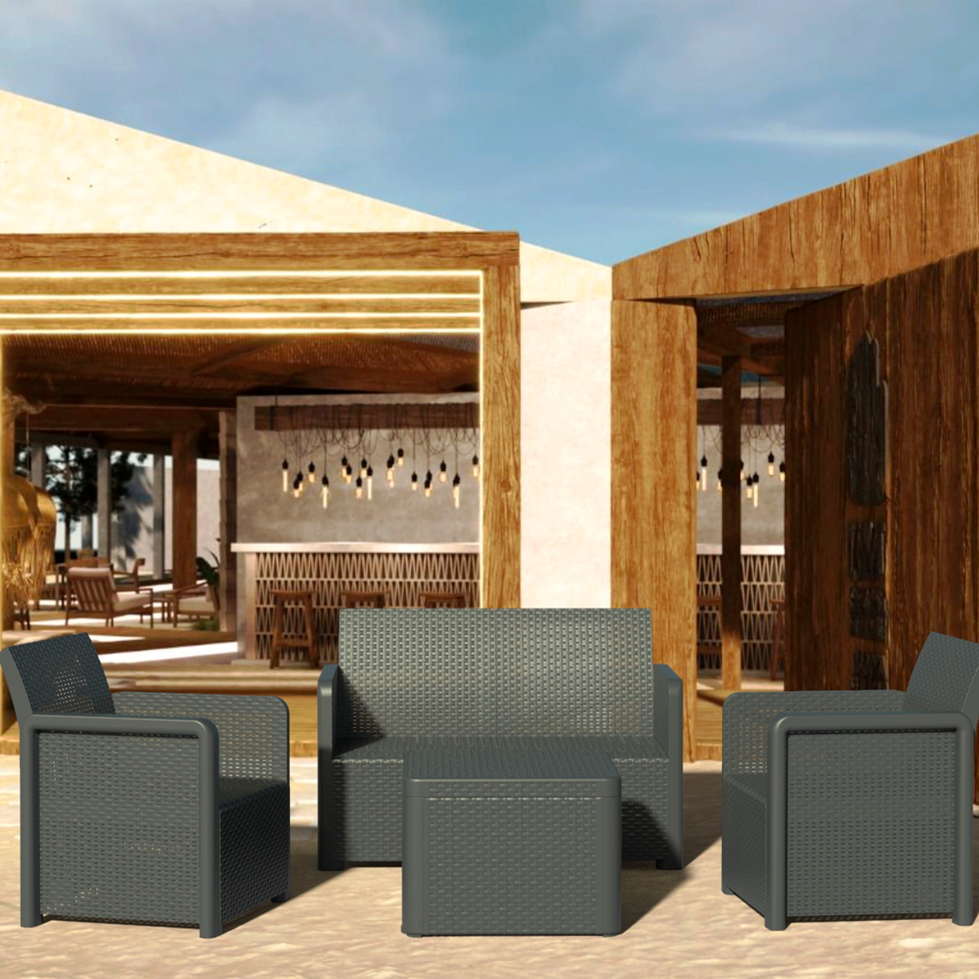 Conjunto Nassau Sofá + 2 Cadeiras + Mesa Antracite