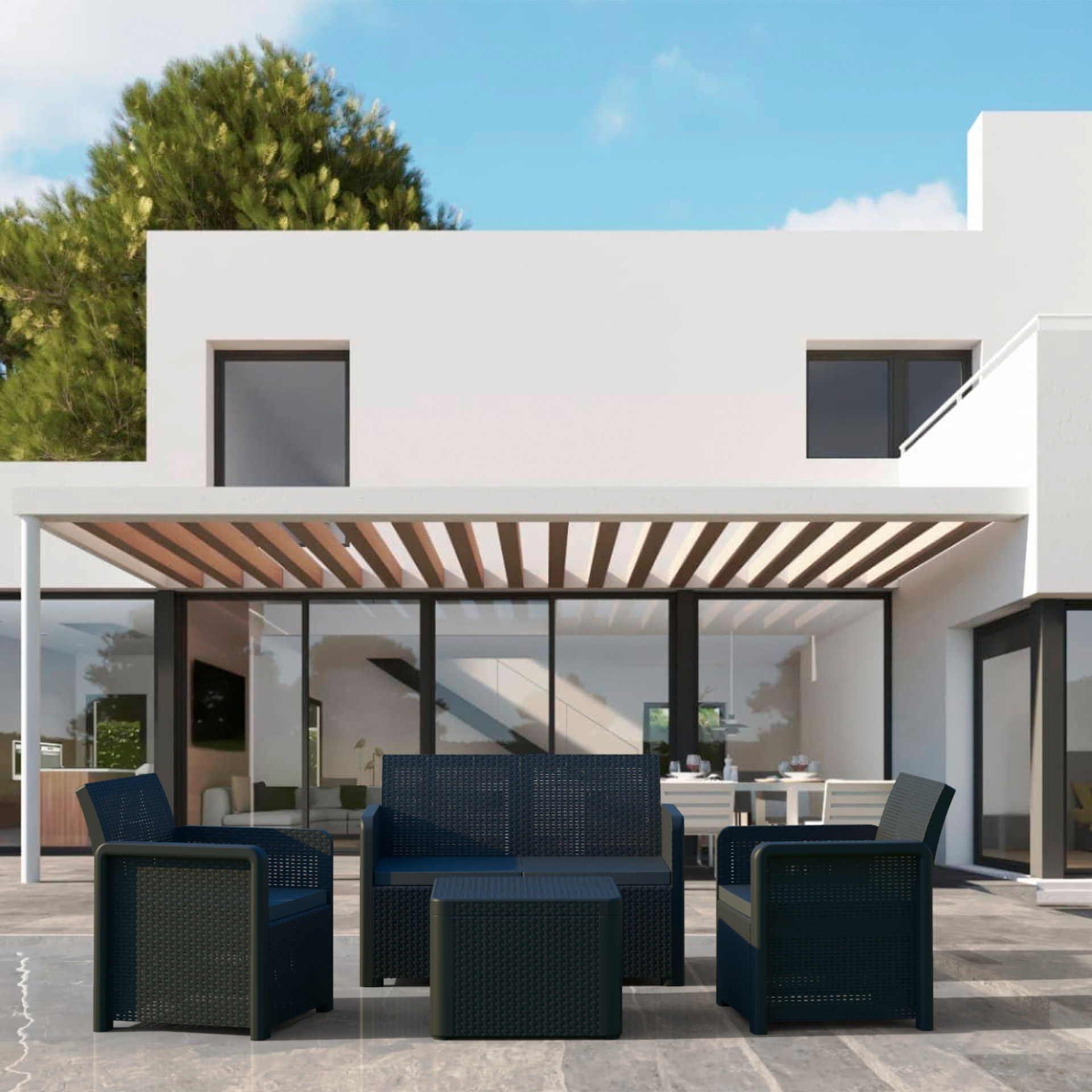 Conjunto Nassau Sofá + 2 Cadeiras + Mesa Antracite