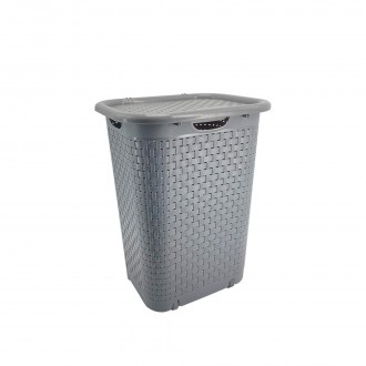 CESTO ROUPA COM RODAS BAMBU 60 L