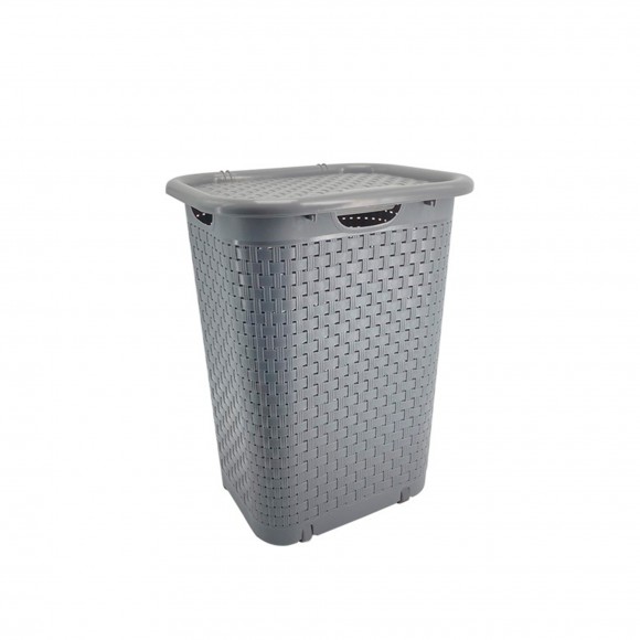 CESTO ROUPA COM RODAS BAMBU 60 L
