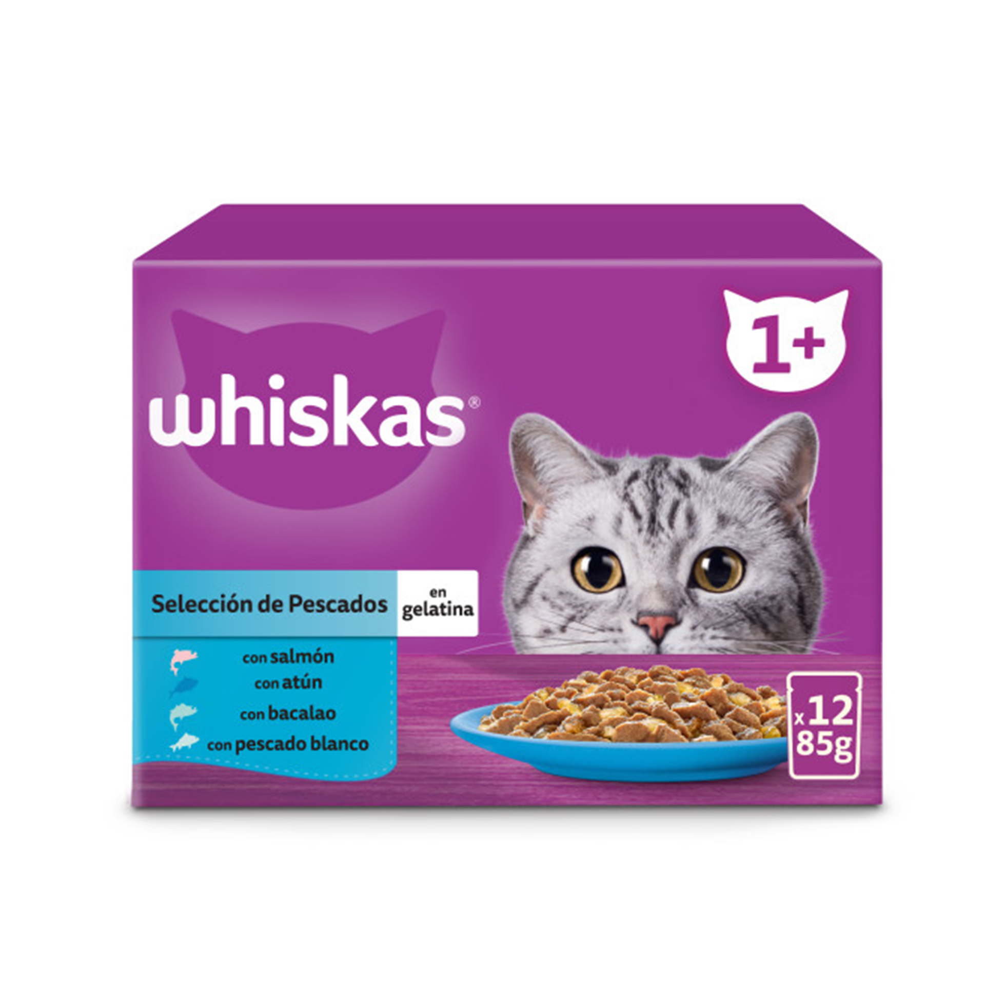 Alimento Húmido Para Gato 1+ Peixe 12X85 G WHISKAS