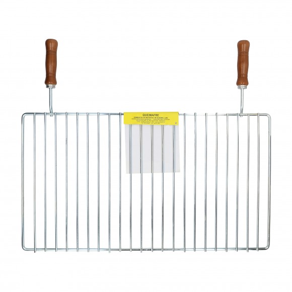 GRELHA COM PEGA DE MADEIRA 68X38 CM