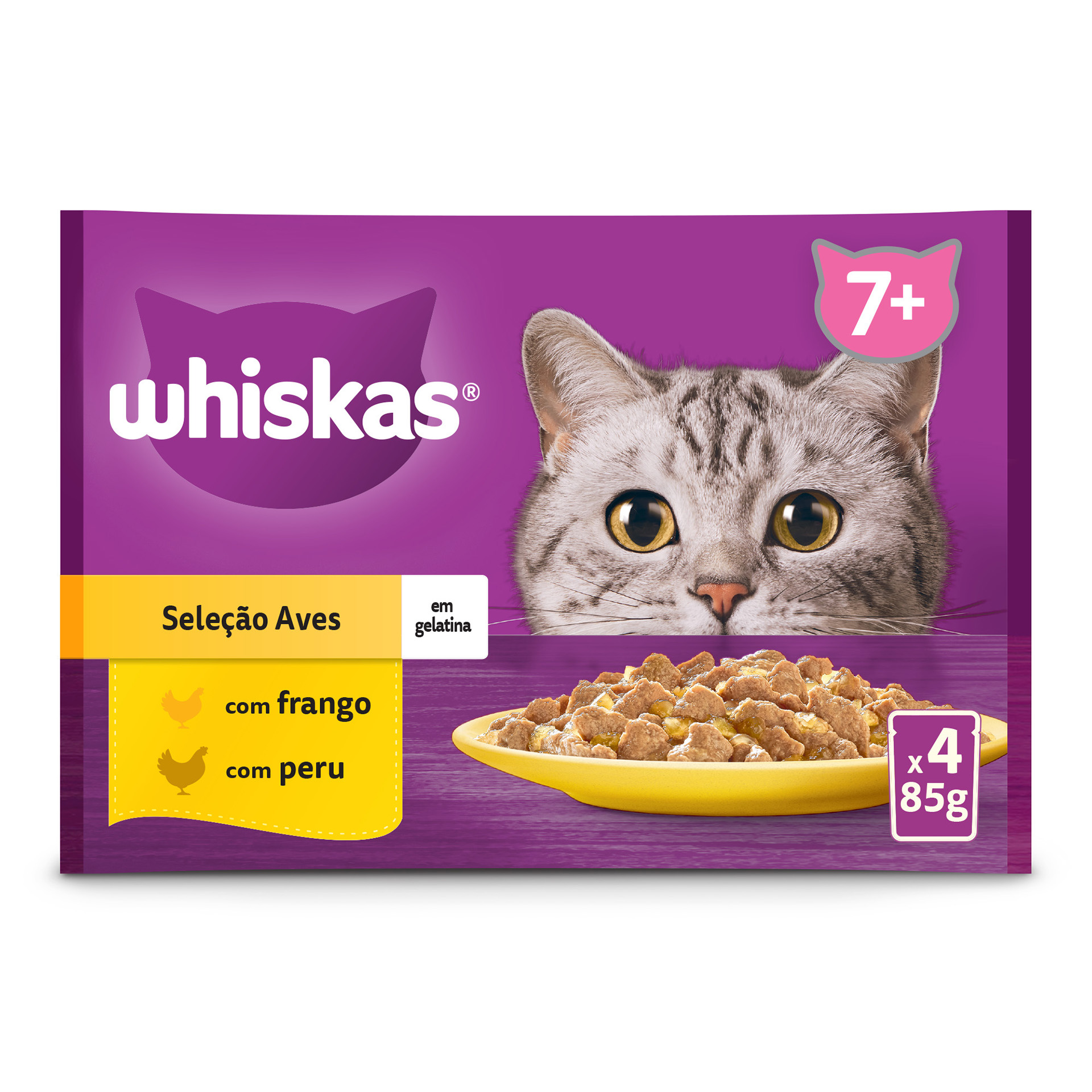 Alimento Húmido Para Gato 7+ Aves 4X85 G WHISKAS