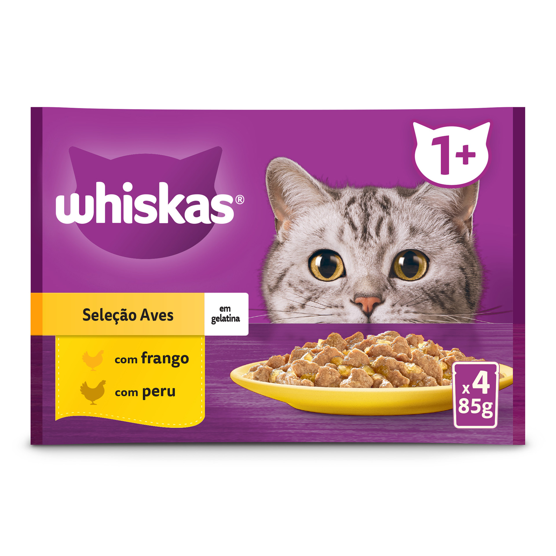 Alimento Húmido Para Gato 1+ Aves 4X85 G WHISKAS
