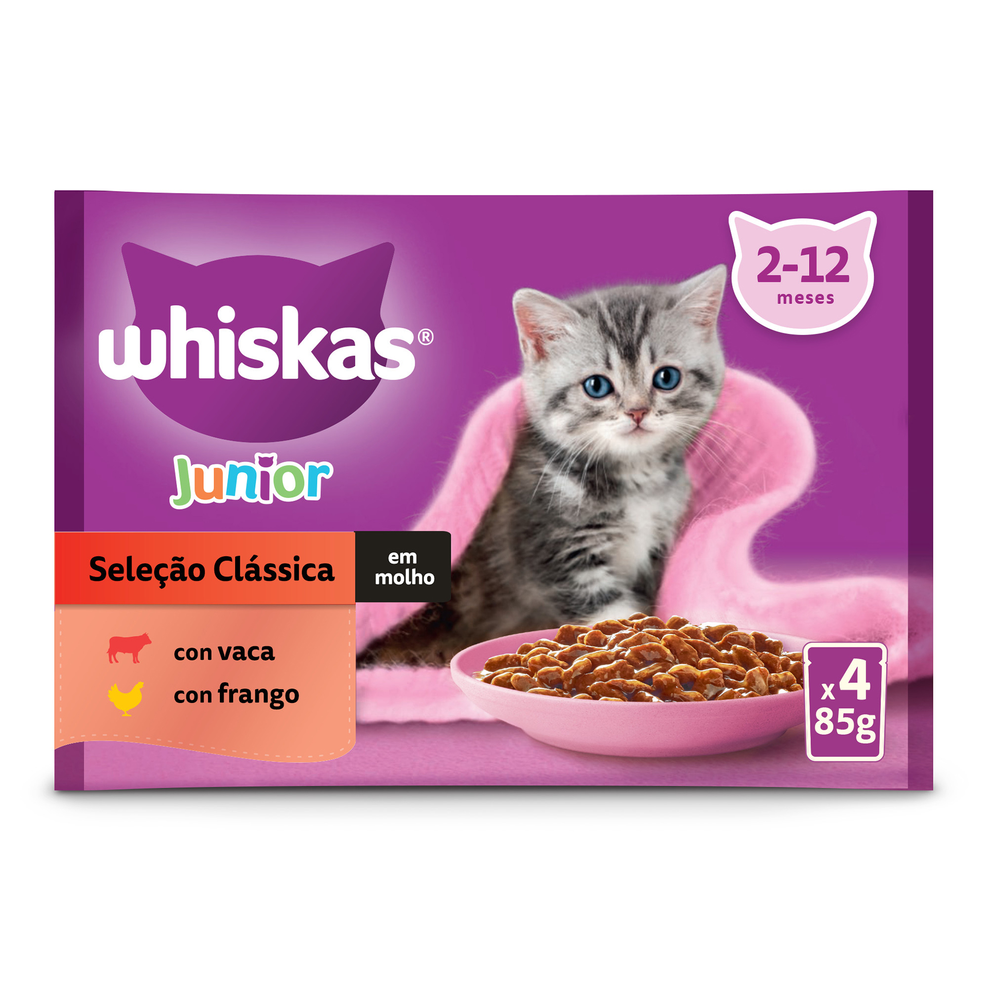 Alimento Húmido Para Gatinho Carne 4X85 G WHISKAS