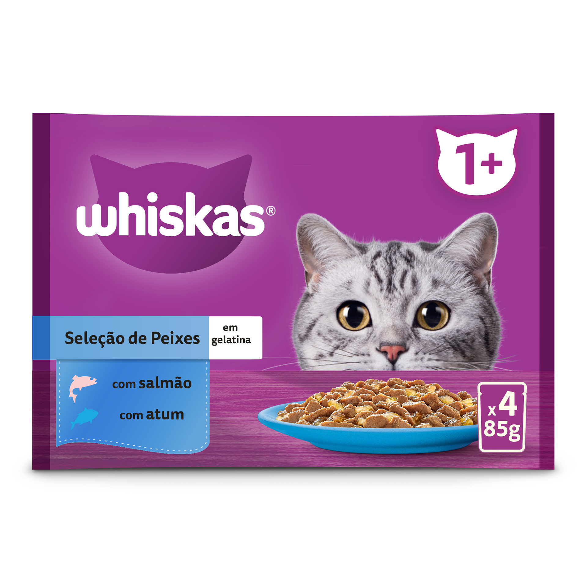 Alimento Húmido Para Gato 1+ Peixe 4X85 G WHISKAS