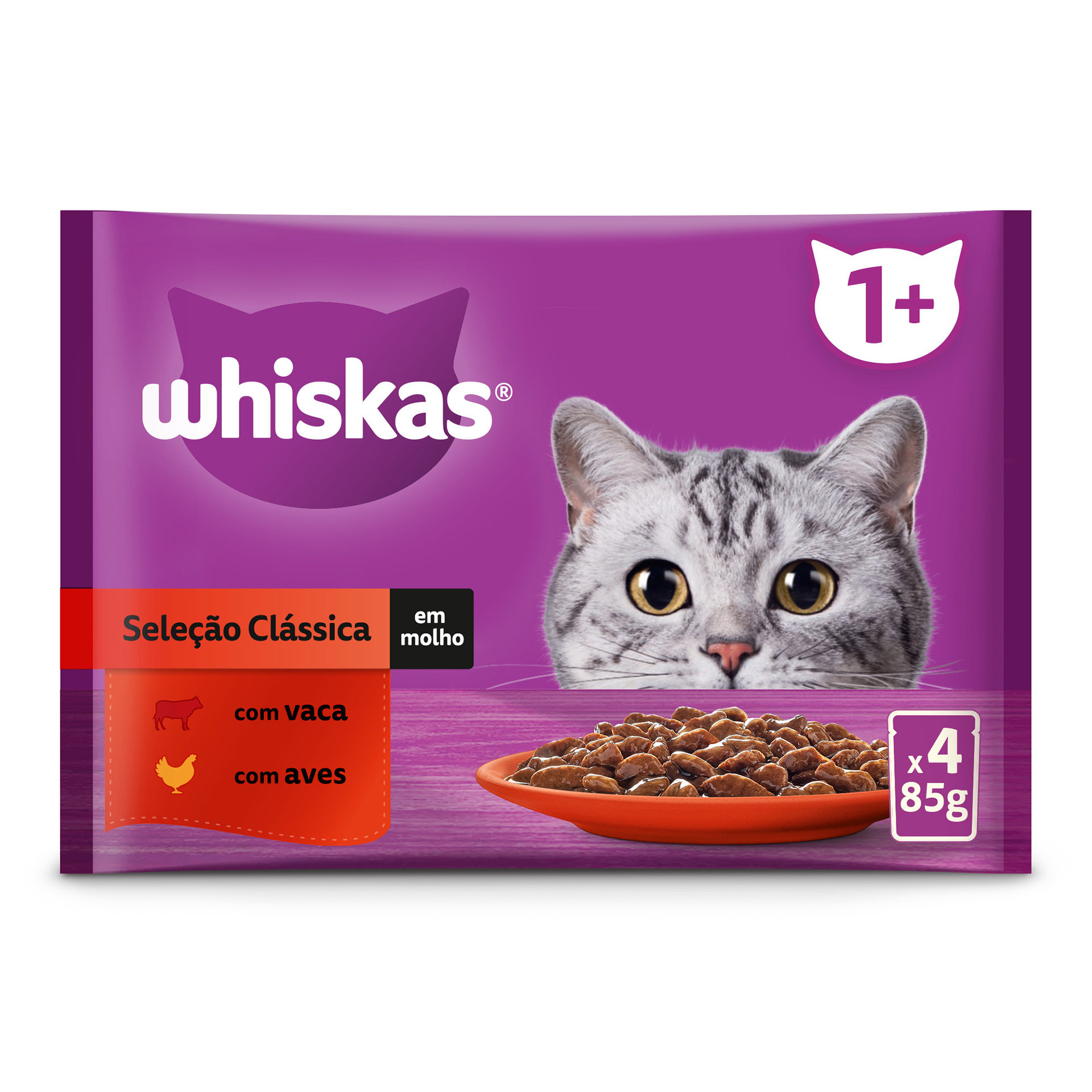 Alimento Húmido Para Gato 1+ Carne 4X85 G WHISKAS