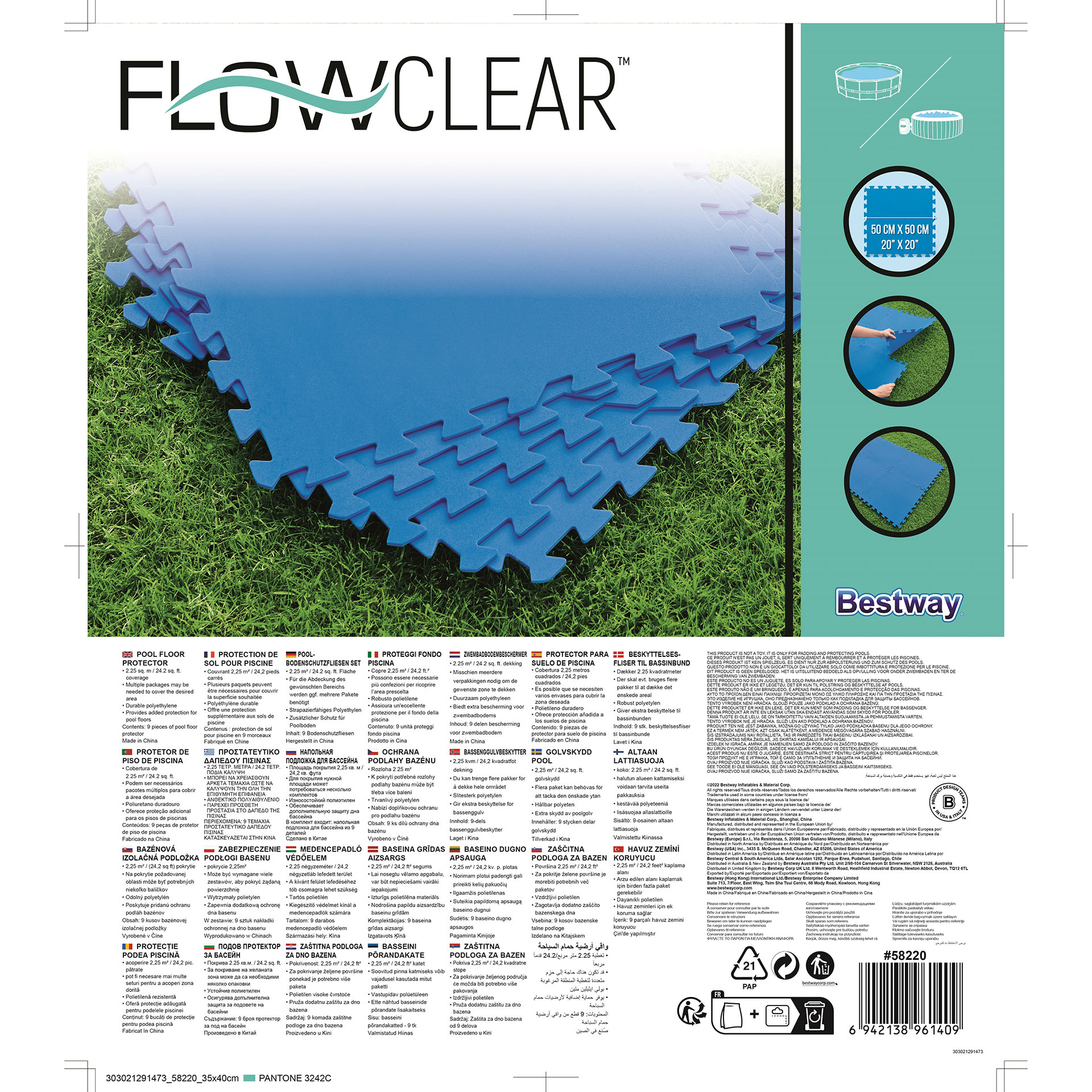 Protetor Solo Piscina 50X50 CM 9 UN BESTWAY