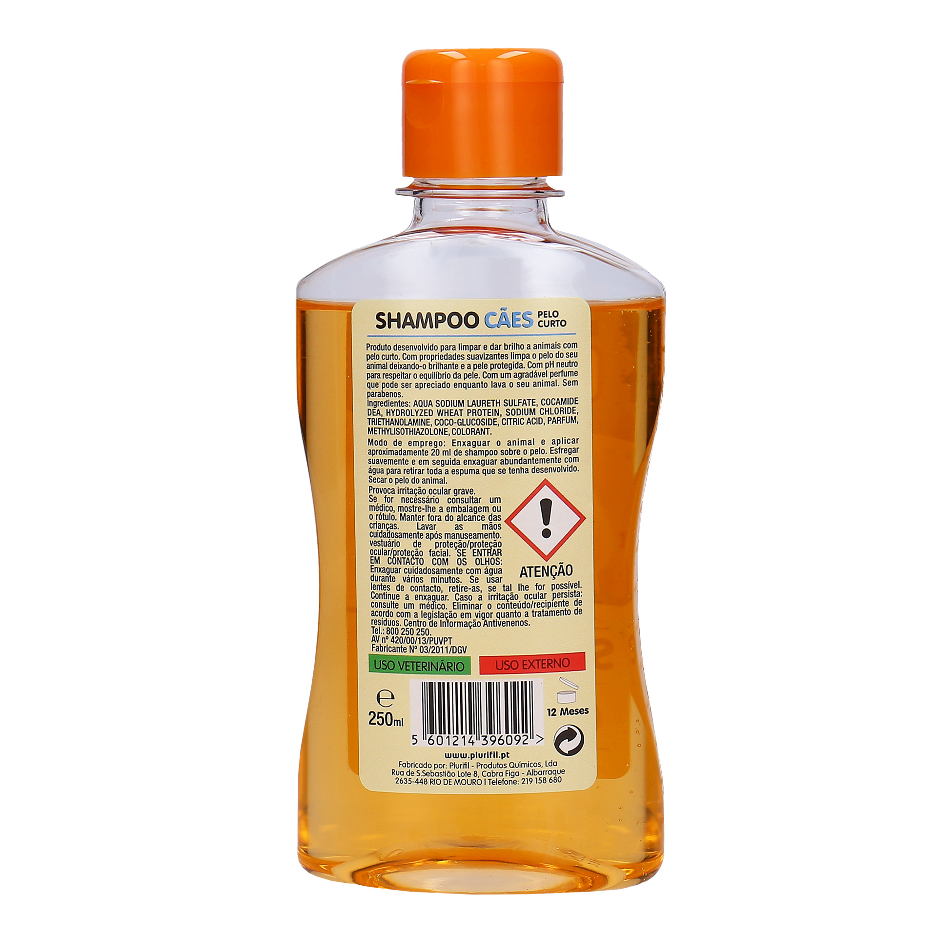 Champô P/Animais Pêlo Curto 250 ML PLURIFIL