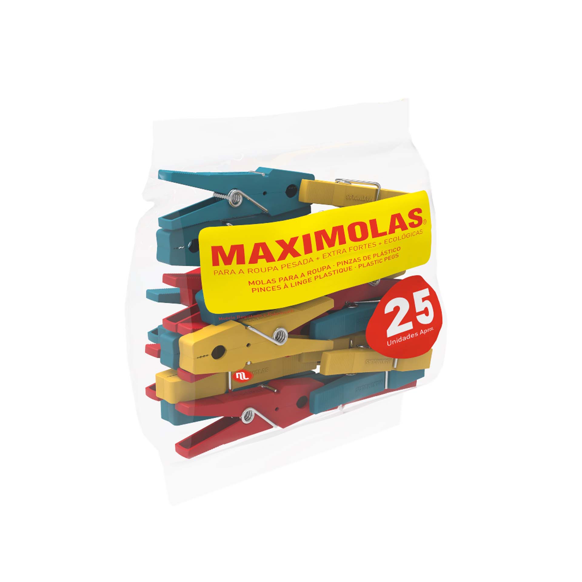 Molas Plástico Roupa 75 MM 25 UN MAXIMOLAS