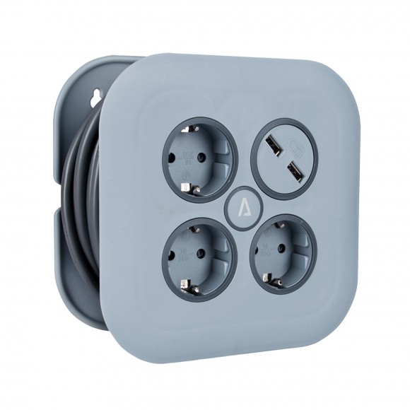 Enrolador domstico 3t+2usb 5m cinza