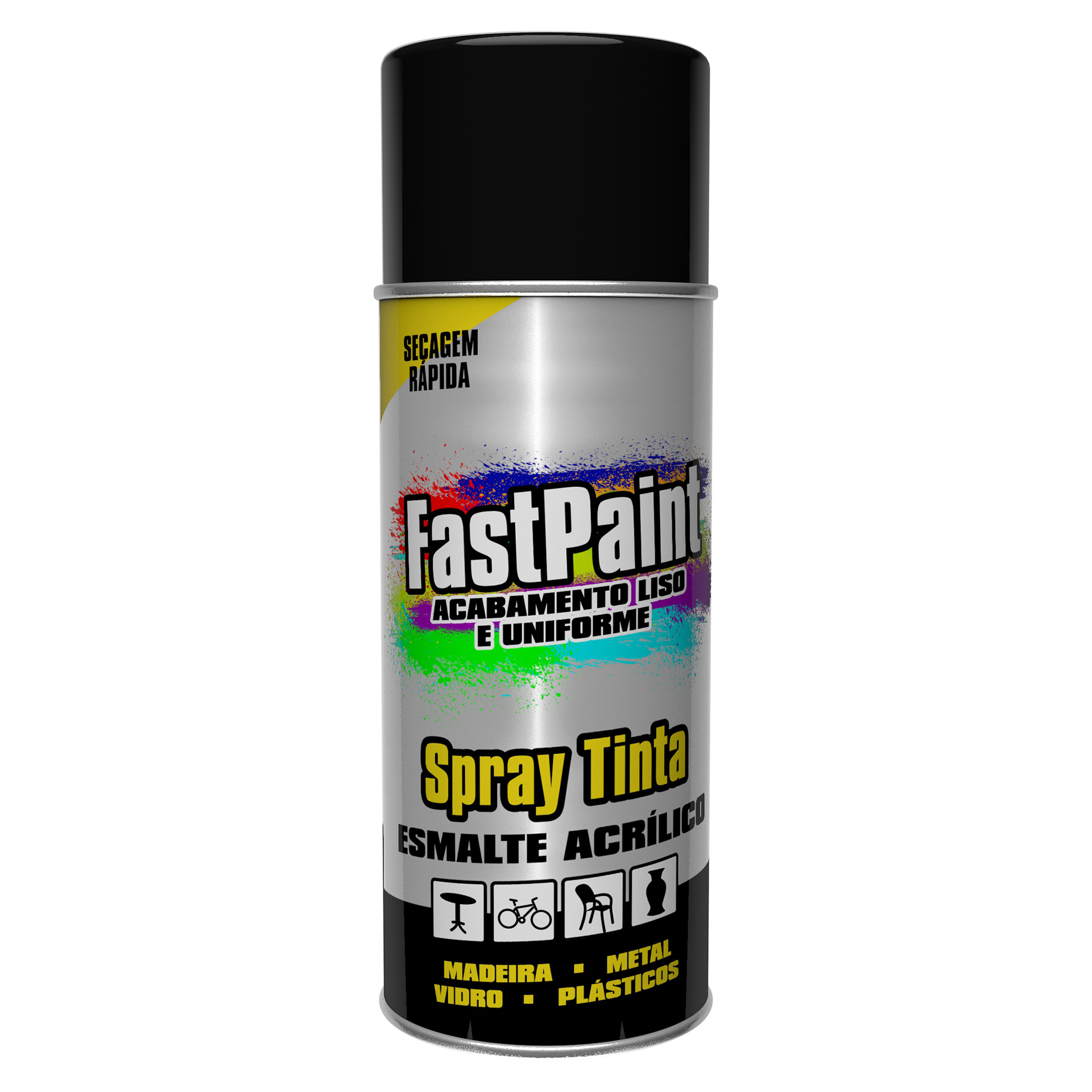 Spray de Pintura Preto Brilhante 400ML FASTPAINT