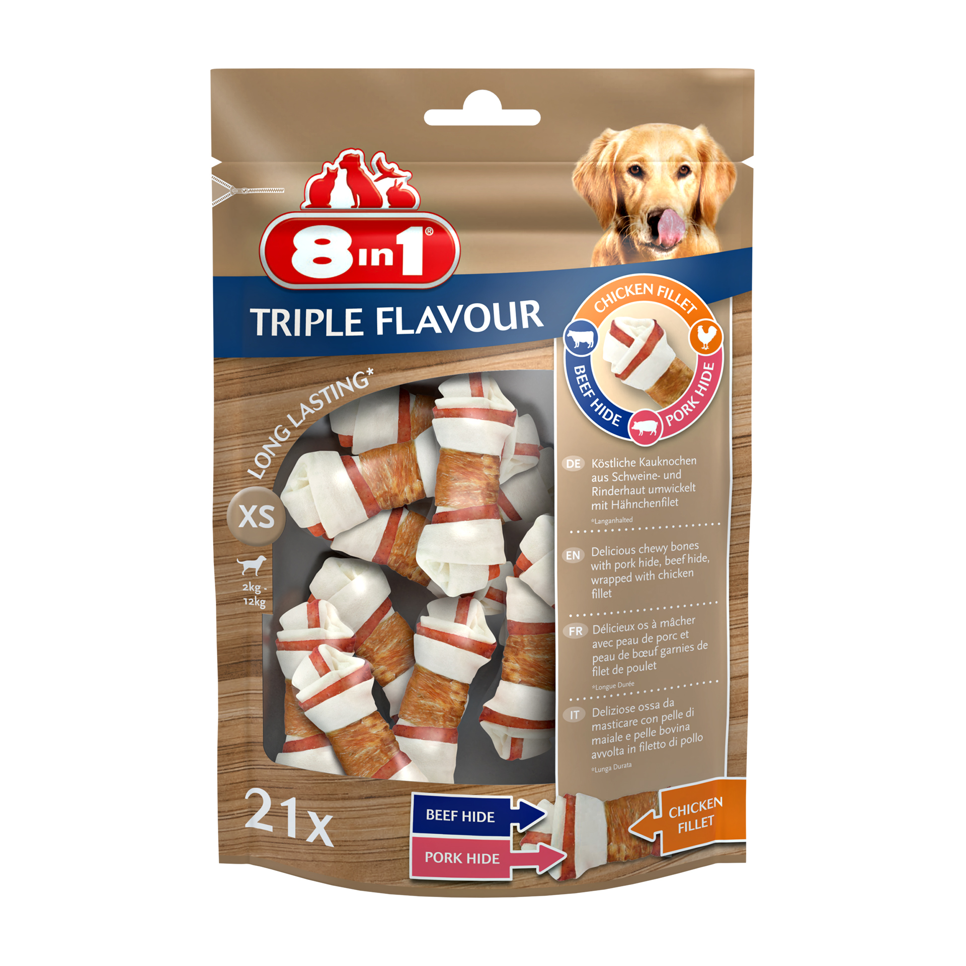 Snack Cão 8 Em 1 Triple Flavour XS 21 UN 8 IN 1
