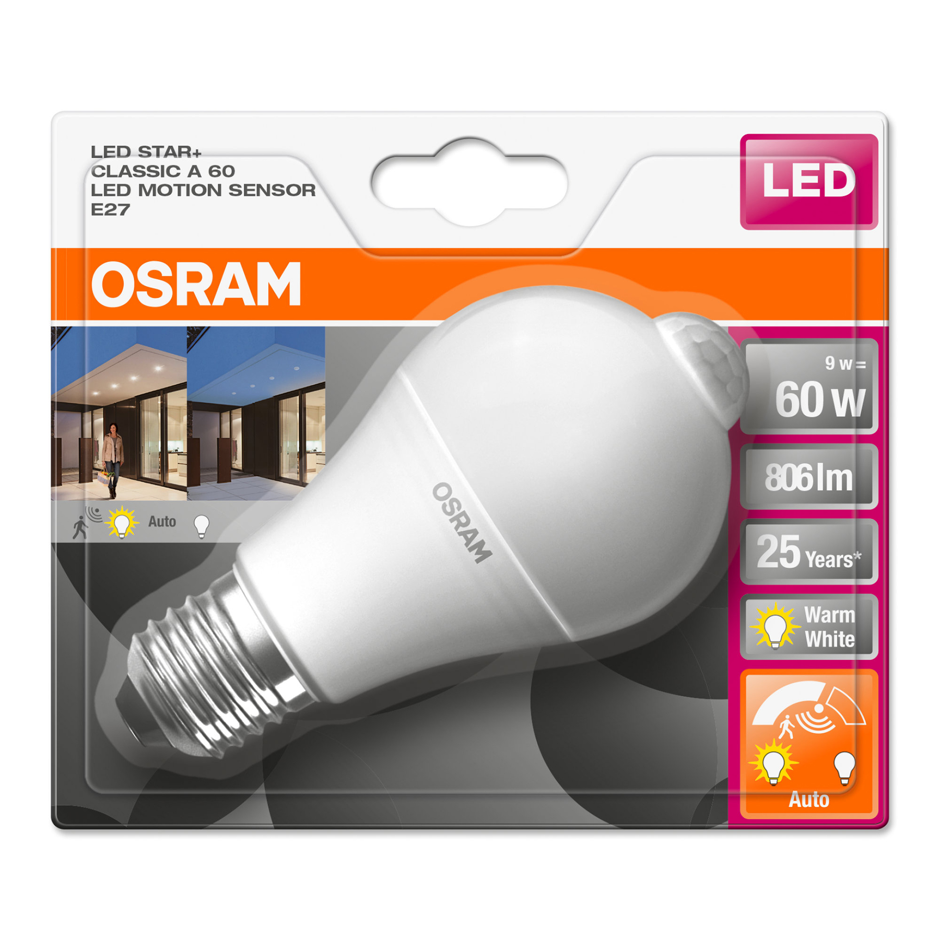 Lamp led star cl a60 c/ sensor ama E27 806lm OSRAM