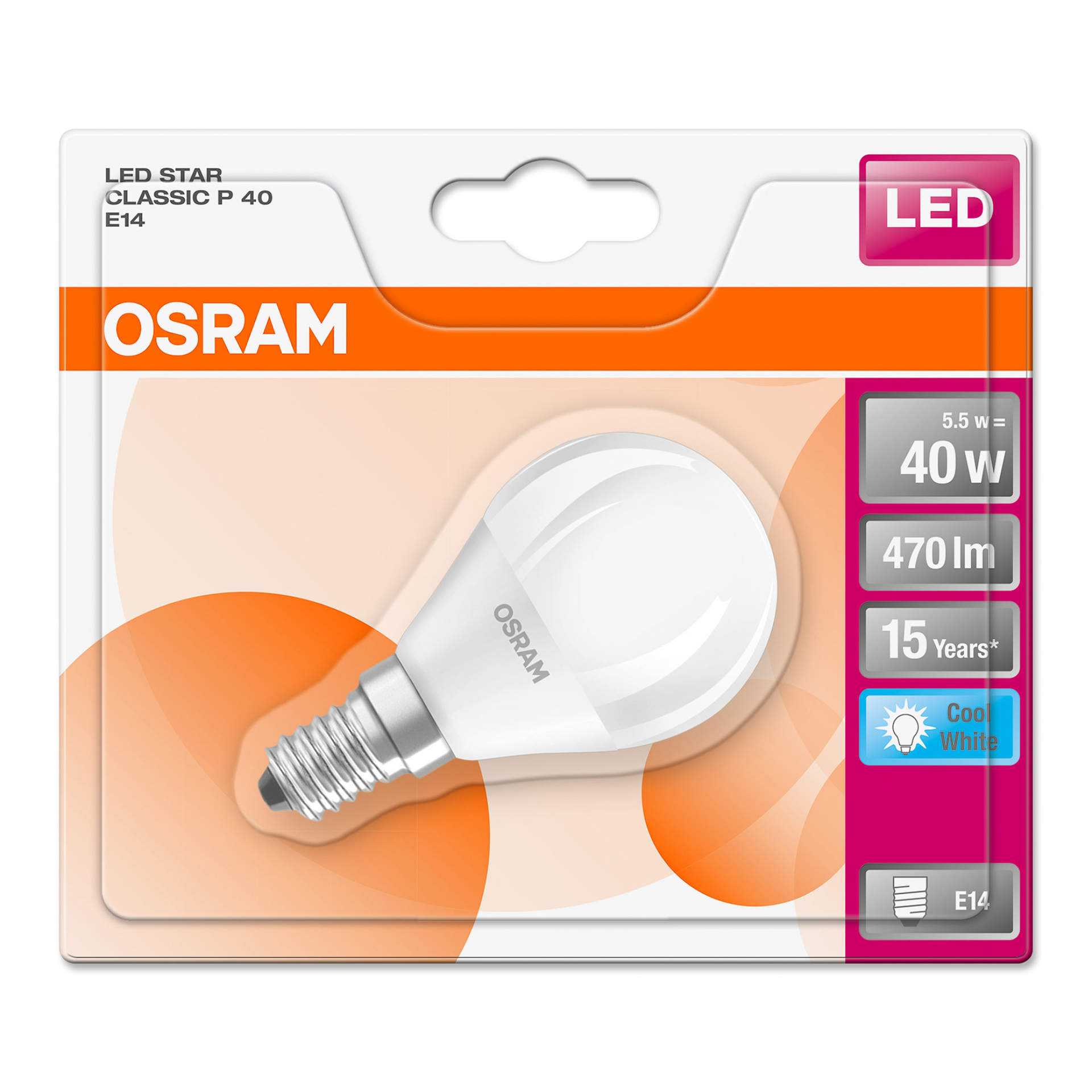 Lamp led star classic fosca p40 E14 br 470lm OSRAM