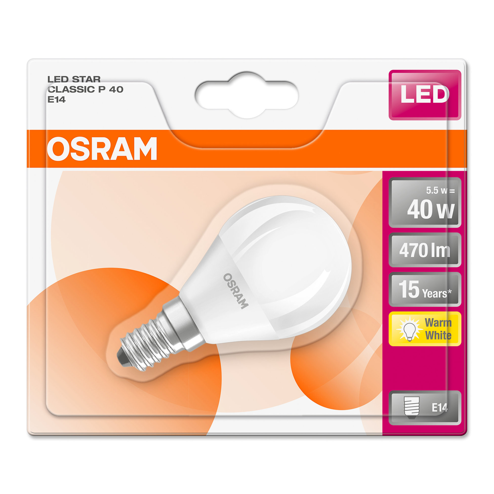 Lamp led star classic fs p40 E14 ama 470lm OSRAM