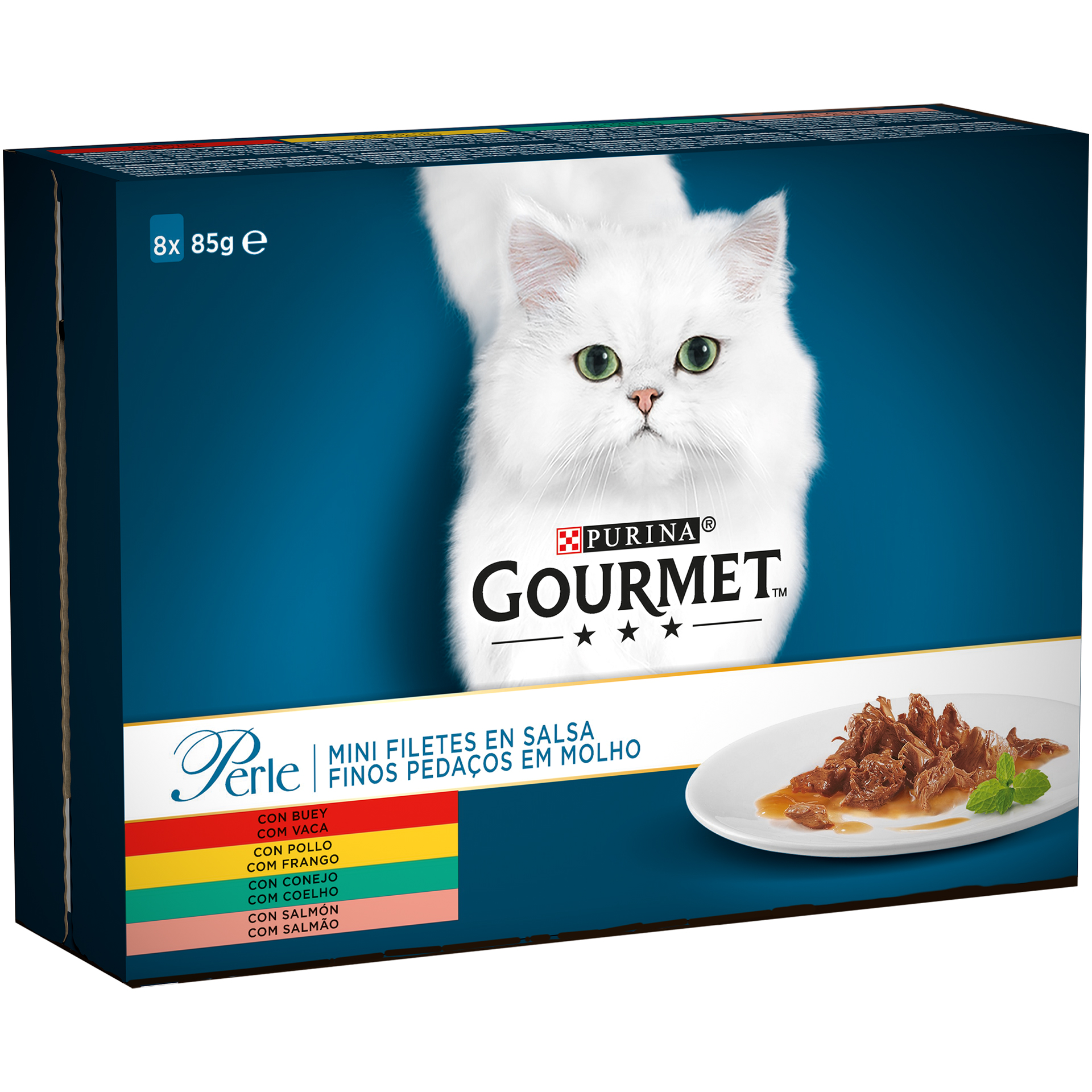Alimento Húmido Gato Pedaços 8X85 G GOURMET PERLE