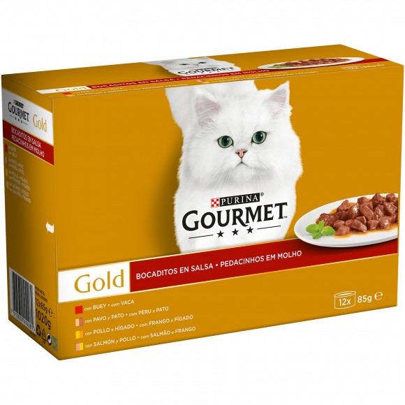 Aliment Hmido Gato Ped Carn 12X85 G GOURMET GOLD