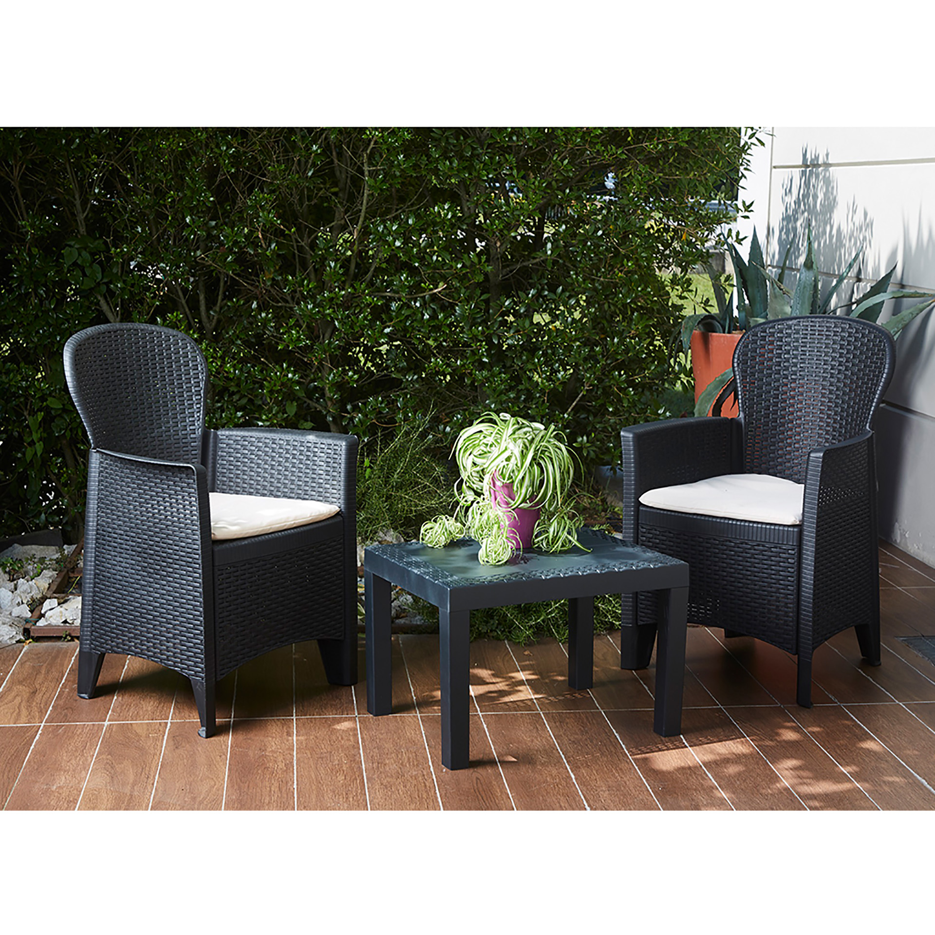 Conjunto Akita Mesa+2 Cadeiras Antracite PROGARDEN