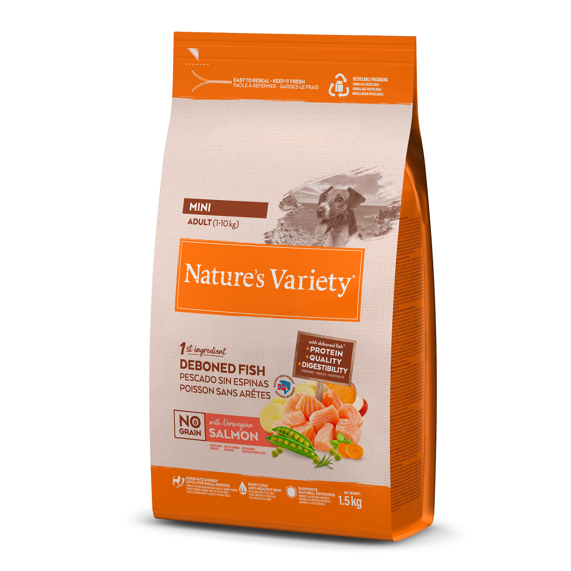 Al Sc Cão Min Adult Salmão 1,5 KG NATURES VARIETY