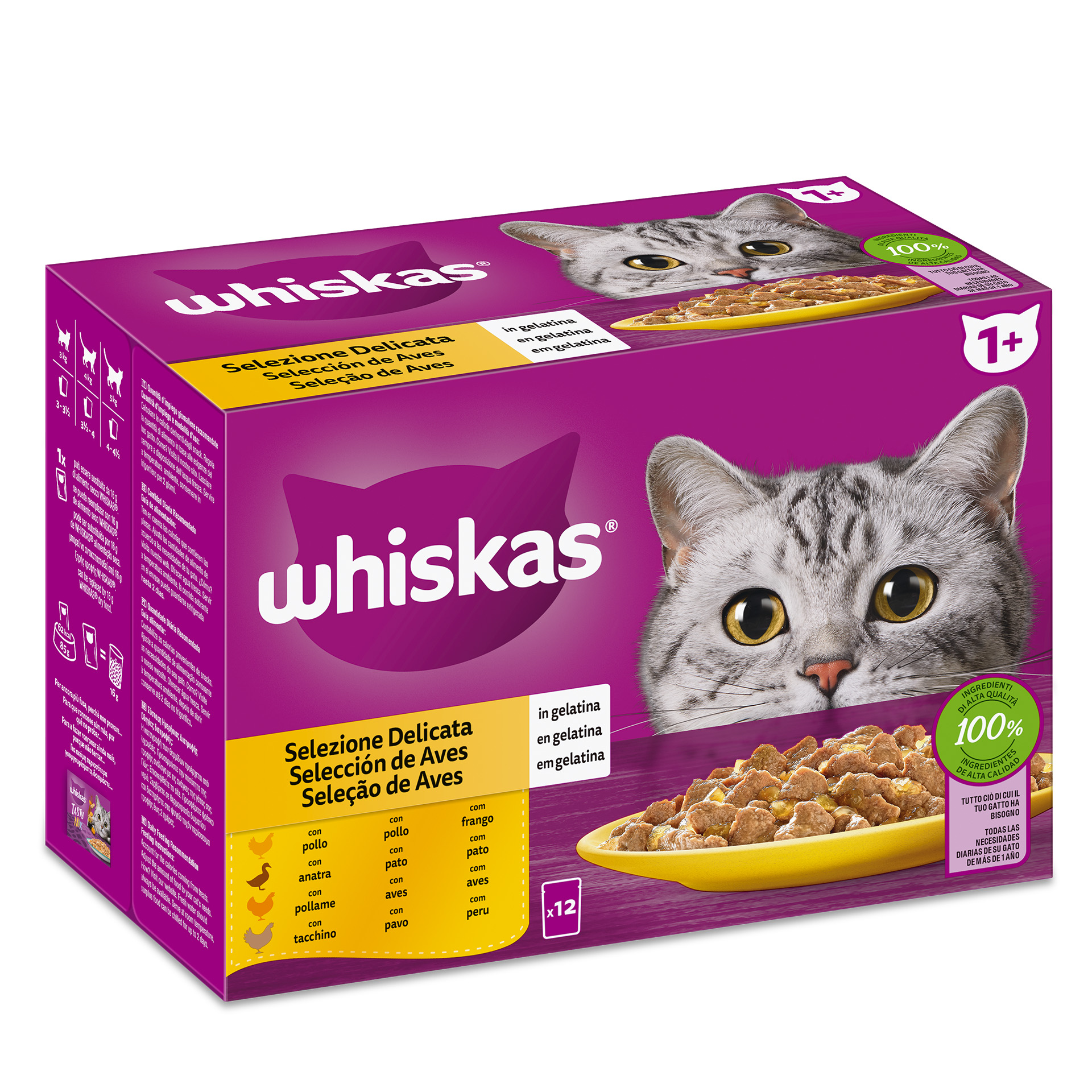Alimento Húmido Paragato 1+ Aves 12X85 G WHISKAS