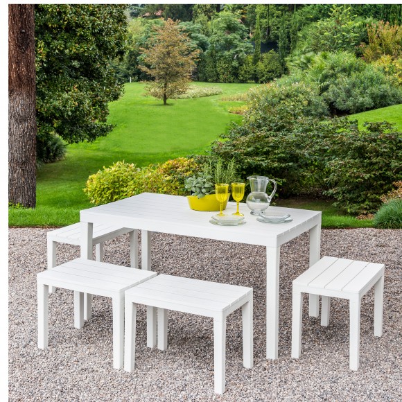 Conjunto Samoa Mesa+4 Bancos Branco PROGARDEN