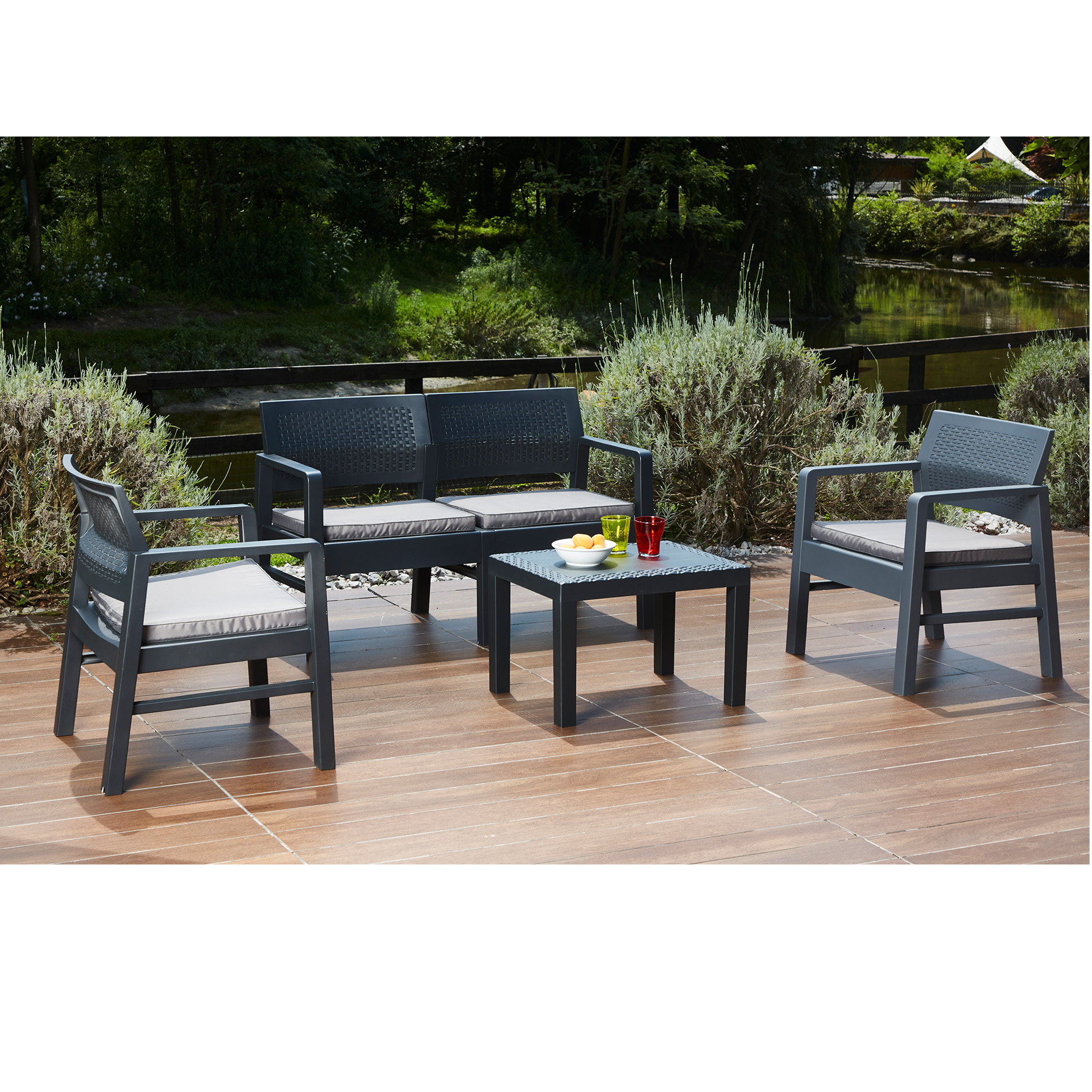 Conjunto Kilimanjar Sofá+2 Cadeiras+Mesa Antracite