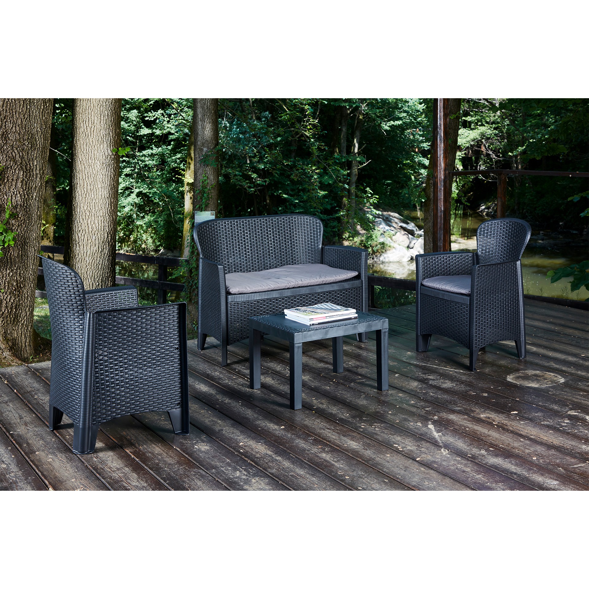 Conjunto Jungle Sofá + 2 Cadeiras + Mesa Antracite