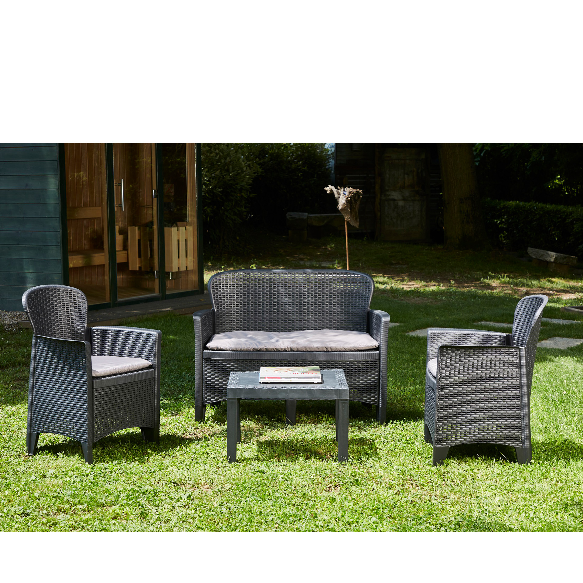 Conjunto Jungle Sofá + 2 Cadeiras + Mesa Antracite