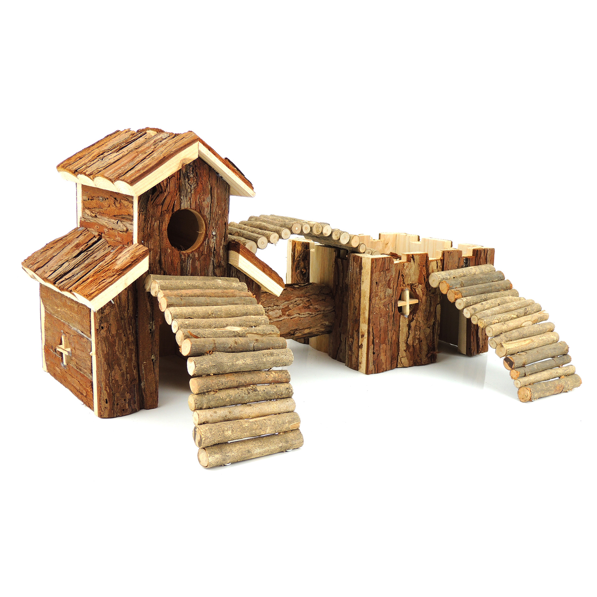 CASA DUPLA MADEIRA C/PONTE P/ROEDORES 46X17X23 CM