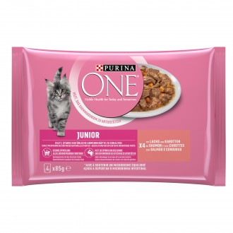 ALIMENTO HMIDO PARA GATO JNIOR SALMO 4X85 G