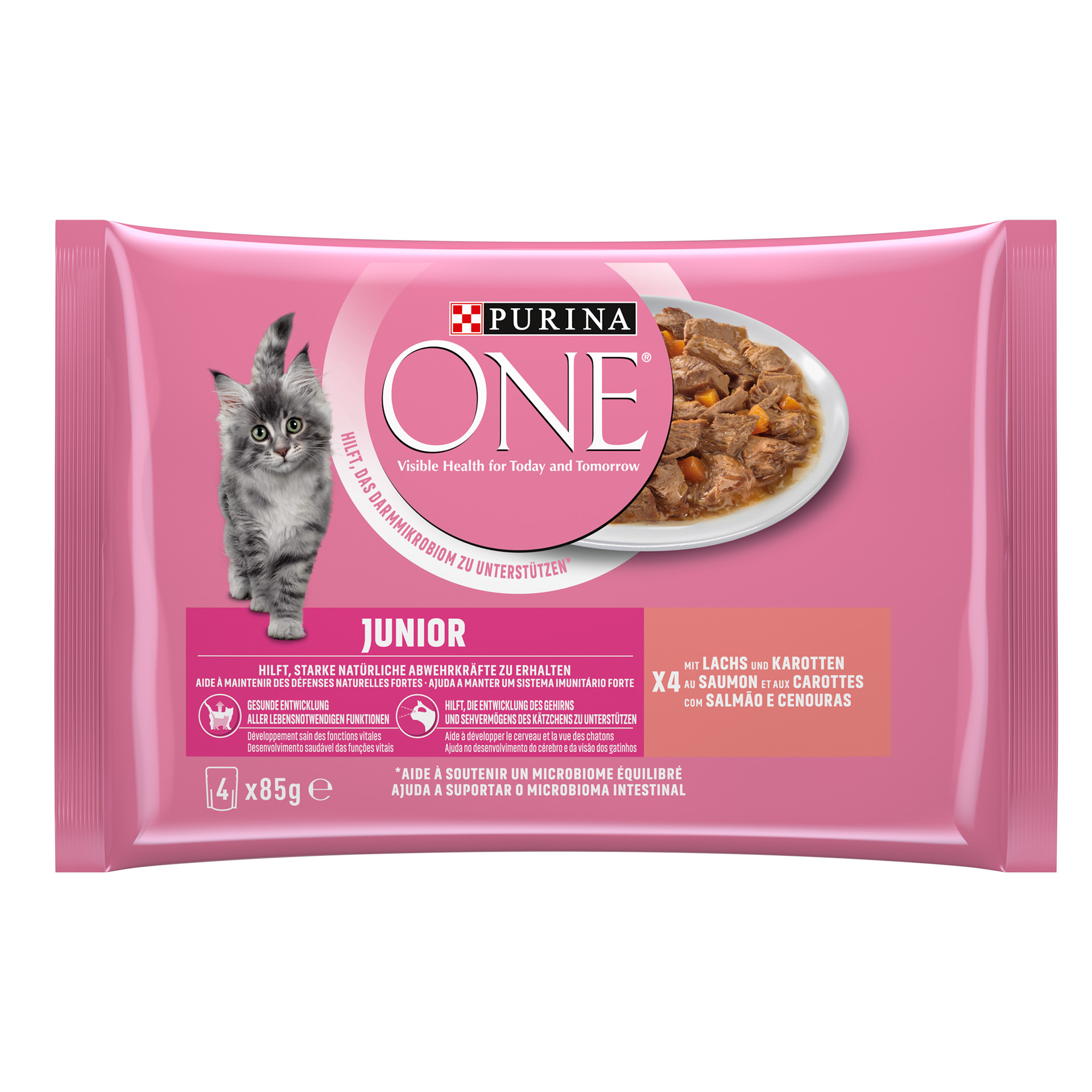 Alimento Húmid Gat Júnior Salmão 4X85 G PURINA ONE