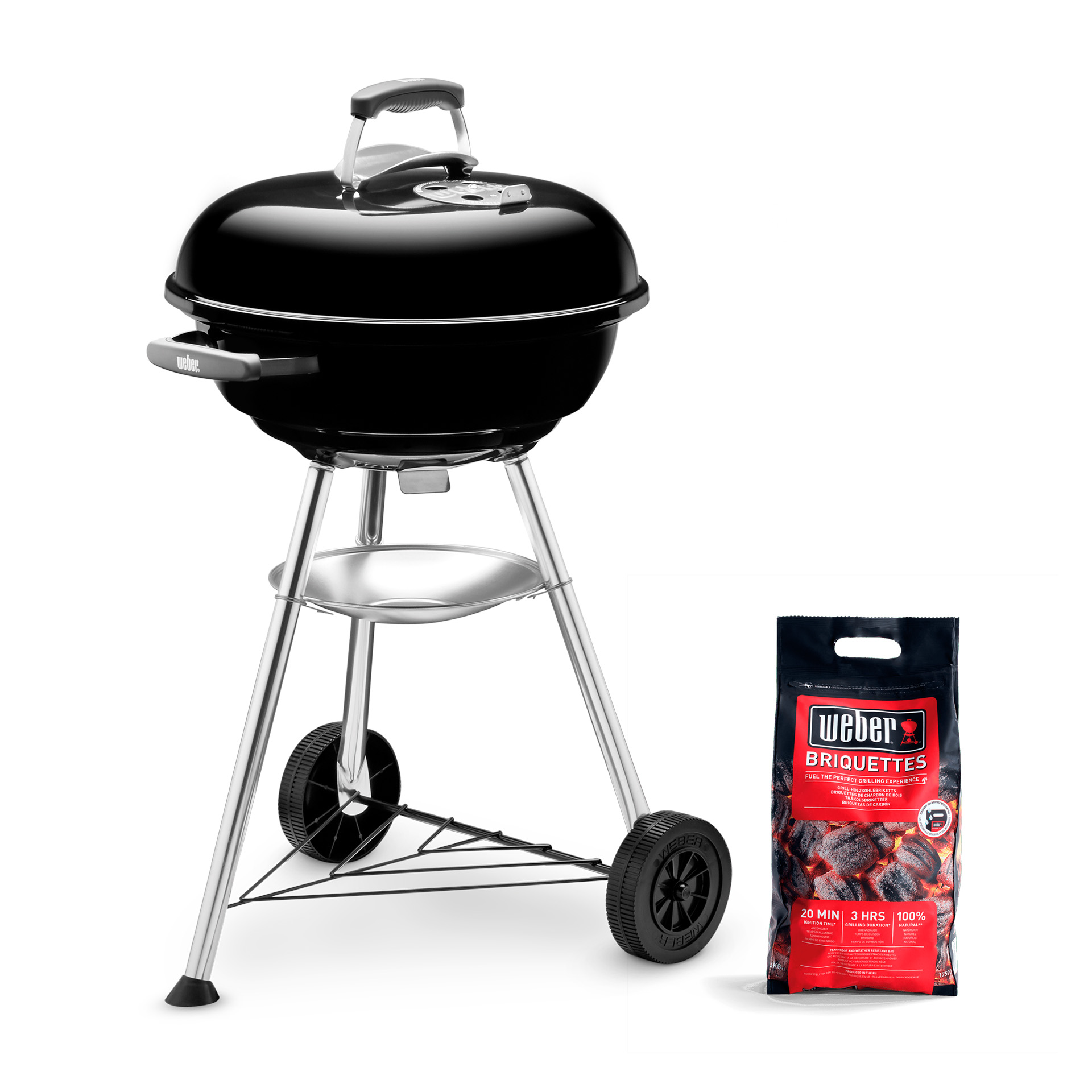 COMPACT KETTLE 47CM W/3KG BRIQUETES WEBER