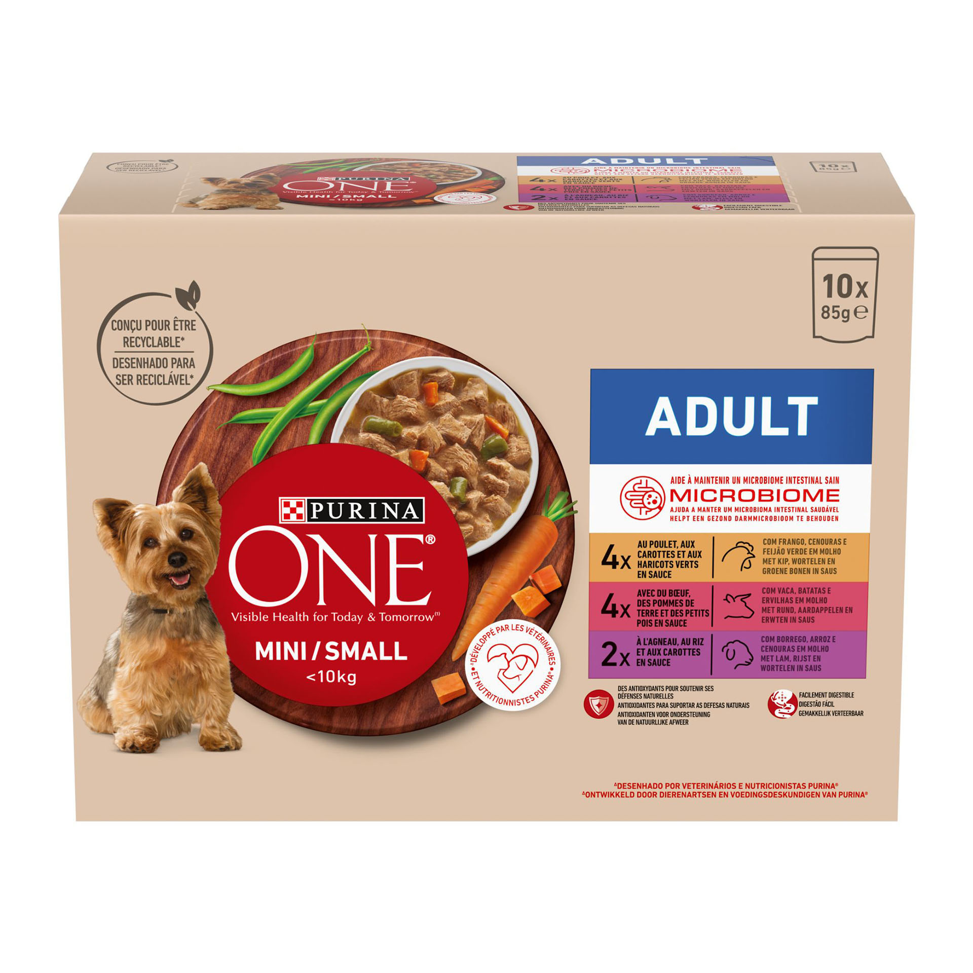 Alimento Húmido Cão Adulto Mini 10X85 G PURINA ONE