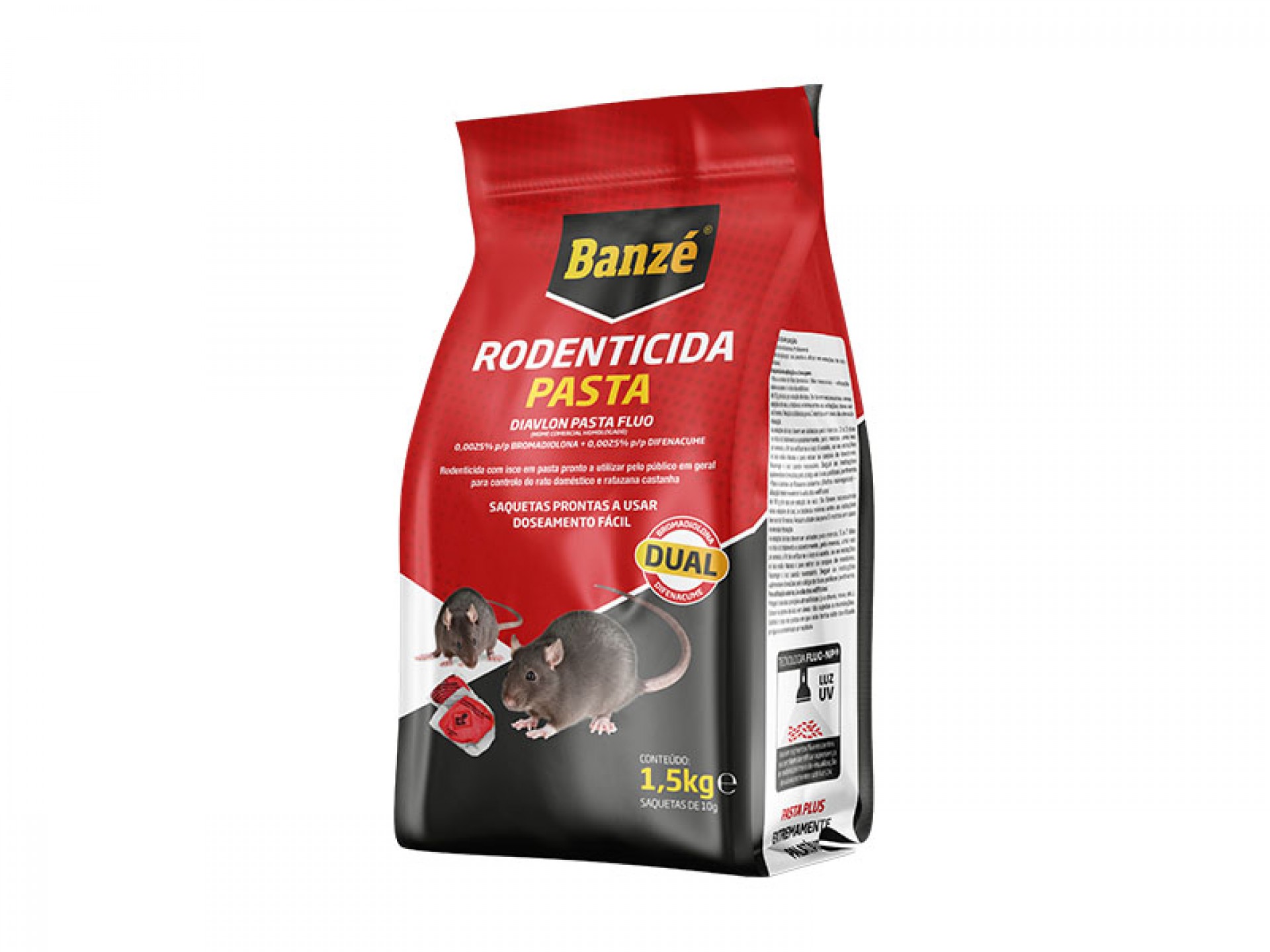 RATICIDA PASTA BROMADIOLONA + DIFENACUME FLUO 1,5 KG BANZÉ