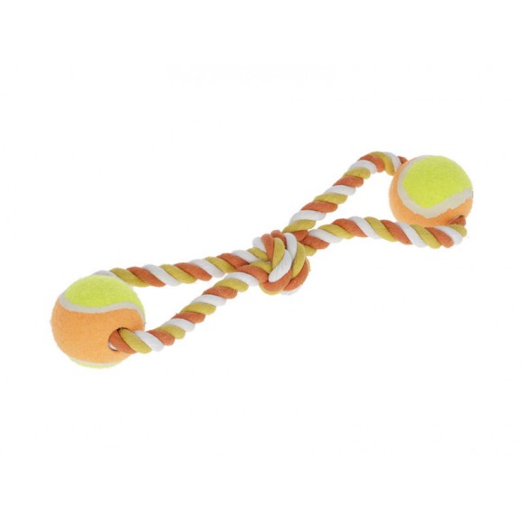 BRINQUEDO PARA C�O CORDA DUPLO COM BOLA TENIS 34CM