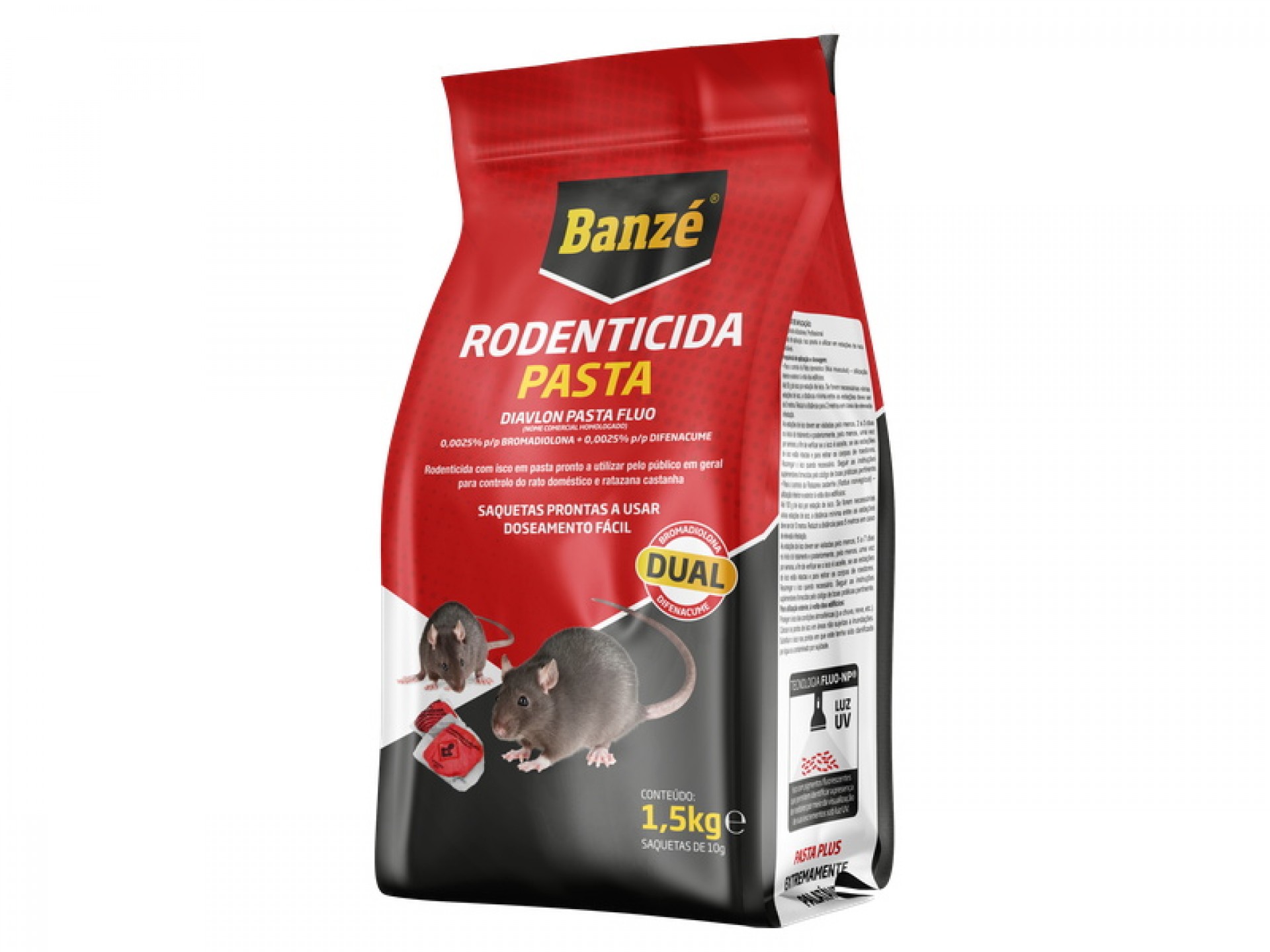 RATICIDA PASTA BROMADIOLONA + DIFENACUME FLUO 1,5 KG BANZÉ
