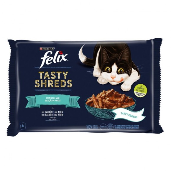 Alimento H�mid Gat Tasty Shreds Peixe 4X80 G FELIX
