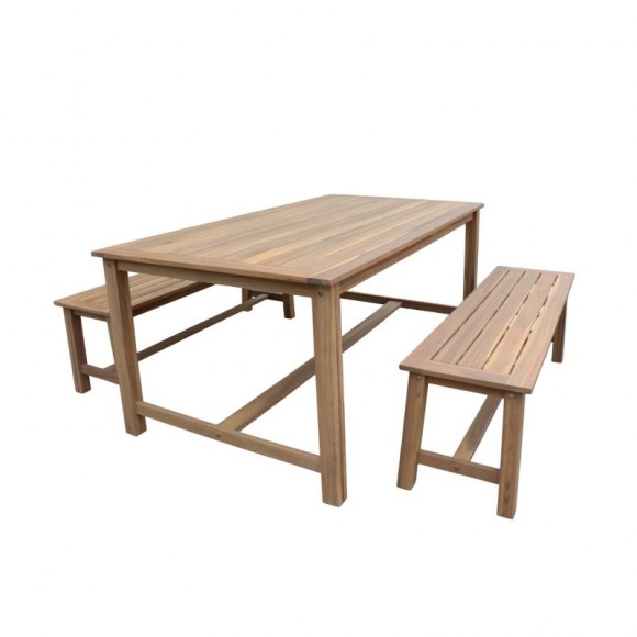 CONJUNTO ACÁCIA MESA + 2 BANCOS CONJUNTO ACÁCIA MESA + 2 BANCOS
