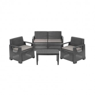 Conjunto Mandello  Sof�+2Cadeiras+Mesa Antracite P