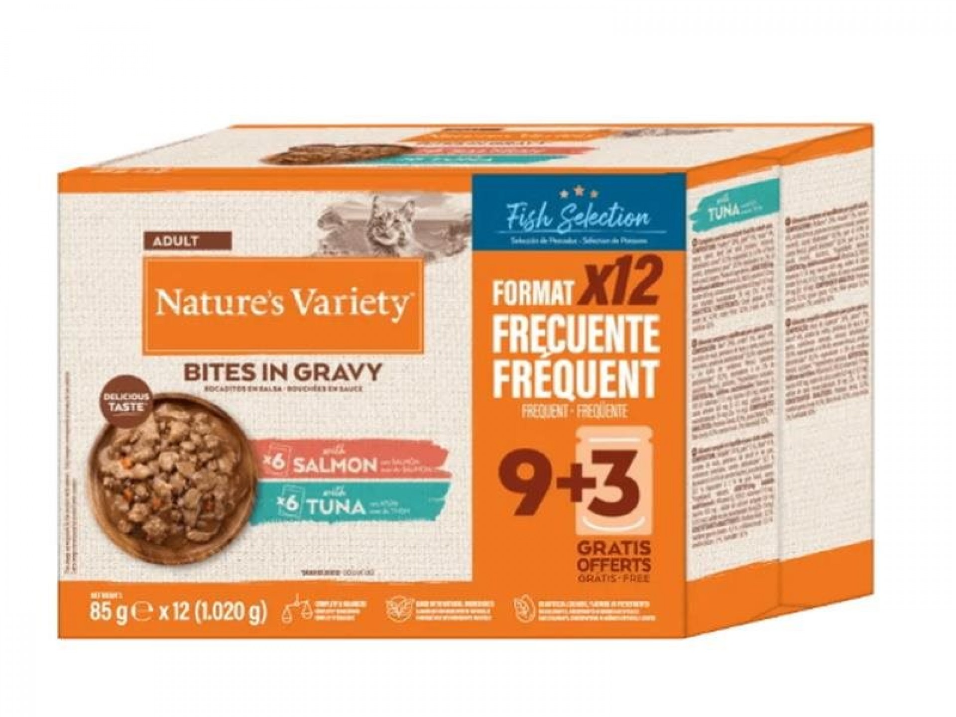 ALIMENTO GATO PEDAÇOS MOLHO SALMÃO E ATUM 12X85 G