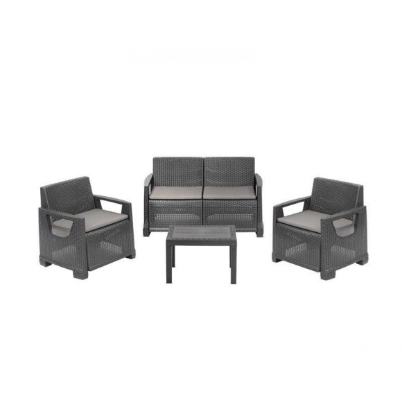 Conjunto Rattan 4 Lugares Varena antracite Conjunto Rattan 4 Lugares Varena antracite
