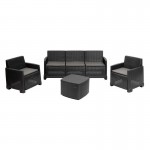 Conjunto Rattan 5 Lugares Antracite Com Almofada PROGARDEN Conjunto Rattan 5 Lugares Antracite Com Almofada PROGARDEN