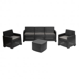 Conjunto Rattan 5 Lugares Antracite Com Almofada PROGARDEN