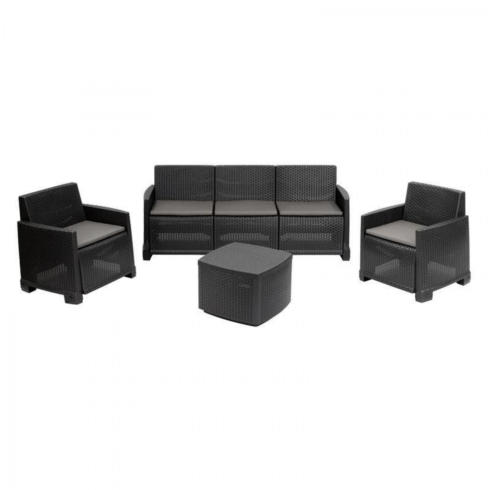 Conjunto Rattan 5 Lugares Antracite Com Almofada PROGARDEN